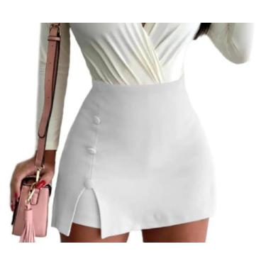 Imagem de Saia short botão cintura alta bengaline sexy plus zise - kgente, Branc