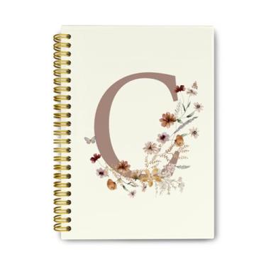 Imagem de THDSE Cadernos florais presonlizados com letra C, cadernos espirais vintage femininos de capa dura para escola, presentes com monograma para mulheres e meninas, caderno forrado com material escolar