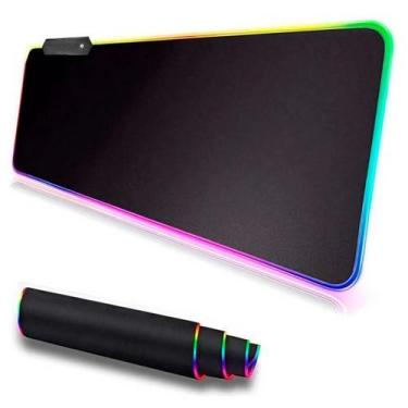 Imagem de Mousepad Gamer Borda Preto Cores Led Jogos Grande Antiderrapante Tecla