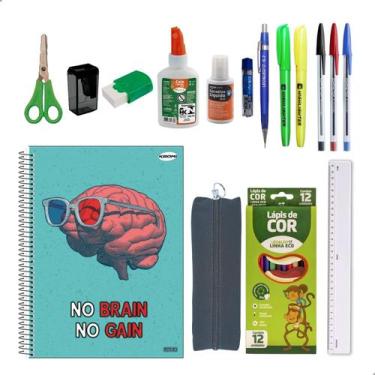 Imagem de Kit Material Escolar Itens Essenciais Caderno Estojo Caneta Lapiseira 