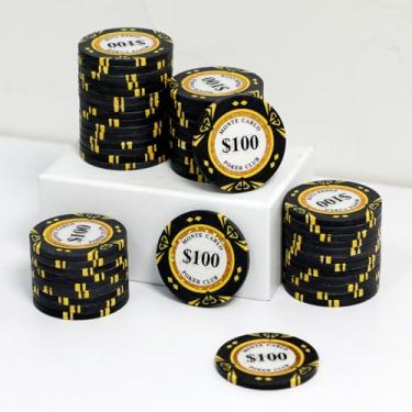 Imagem de JIESITE Fichas de pôquer de argila de 14 gramas Monte Carlo fichas de pôquer de grau de cassino fichas numeradas para Texas Hold'em, Blackjack Poker Games Pacote com 50 peças (F $100)