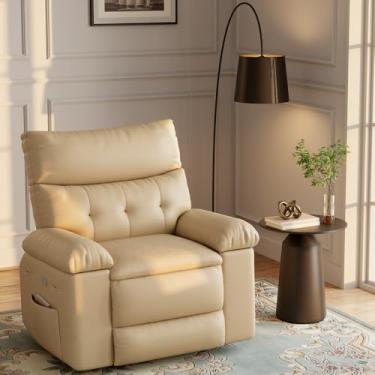 Imagem de Cadeira reclinável para adultos, cadeira reclinável elétrica de couro PU, cadeira giratória de 360 graus com bolso lateral, poltrona reclinável de massagem moderna, sofá para sala de estar, quarto