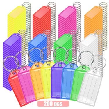 Imagem de Yarlung 200 etiquetas de plástico para chaveiro, janela de etiqueta com anel dividido e papel de etiqueta em branco pautado, identificadores de chaveiro para bagagem, mochila, 8 cores