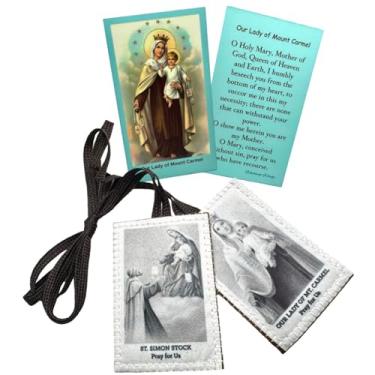 Imagem de Westmon Works Conjunto escapulário tradicional de lã católica colar de oração com cartão sagrado de Nossa Senhora do Monte Carmelo São Simão, Small, lã Tecido, Sem Pedra Preciosa