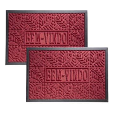 Imagem de Kit 2 Tapetes Antiderrapante Capacho Porta Entrada Emborrachado 40 x 60cm (Vinho)