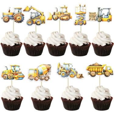 Imagem de Ephlyn 36Pcs Construction Cupcake Toppers Stop Sign Dump Truck Excavator Tractor Party Cake Food Picks Decorations for Construction Theme Baby Shower Kids Birthday Party Supplies