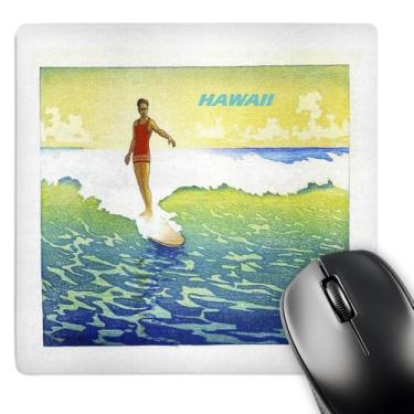Imagem de 3dRose LLC 20,3 x 20,3 x 0,63 cm lindo mouse pad com estampa de pôster de surfe havaiano vintage turquesa N amarelo (mp_46613_1)