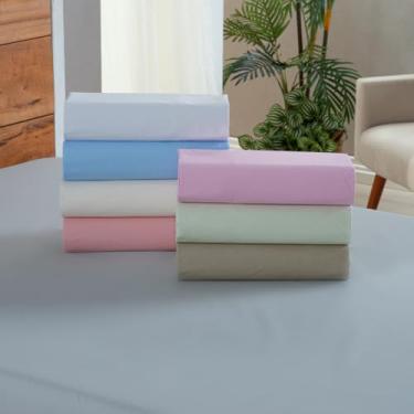 Imagem de Lençol Cama Box King Size Algodão Percal 200 Fios 40cm Altura Virol Hotel Pousada Sem Elástico Toque Macio (Azul Piscina)