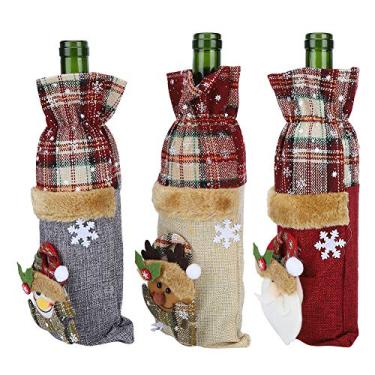 Imagem de Capa para Garrafa de Vinho de Natal, Rena do Papai Noel do Boneco de Neve, Bolsa de Vinho de Linho, Ideal para Decoração de Festa de Natal, Protege Garrafas de Vinho Com Alegria,