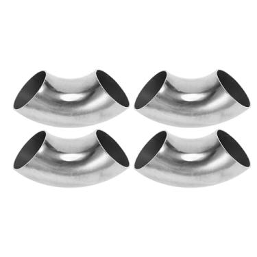 Imagem de Motoforti 4 peças 90 graus mandril curva cotovelo carro modificado tubo de escape tubulação 5.1 cm espessura OD 1,0 mm/19GA 51x135x1,0 mm 304 aço inoxidável tom prata