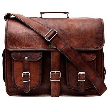 Imagem de Bolsa mensageiro de couro marrom pasta de couro transversal ombro grande bolsa para laptop, Marrom, 12" X 16", Grande (40,6 cm)