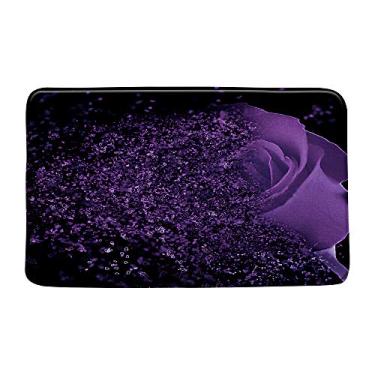 Imagem de Tapete de banho rosa roxo com pétalas de sonho de fantasia mágica desaparecendo glamouroso romântico dia dos namorados mulher preto tapete de decoração de banheiro macio espuma de memória antiderrapante 51 x 78 cm