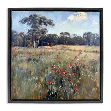 Imagem de Stupell Industries Tela emoldurada Poppies in Vast Field Black Floater Design de arte de parede por Raymond Powers, 45,7 x 45,7 cm