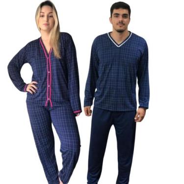Imagem de Pijama Casal de Inverno Kit Combinando Masculino e Feminino - pijamas 