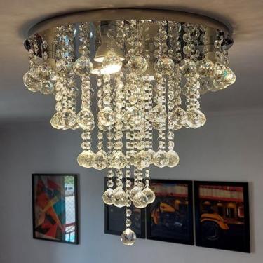 Imagem de Luminária Plafon De Cristal De 30mm Para Sala De Estar Com 40cm De Diâ
