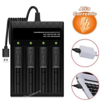 Imagem de Carregador USB para Baterias 18650 e mais, Indicador LED, Carregamento