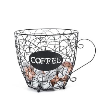 Imagem de Suporte de cápsulas de café, cesta de cápsulas K-Cup e Nespresso com capacidade supergrande, armazenamento de copos de metal GG, organizador de bar para cozinha, sala de jantar, escritório, casa, café