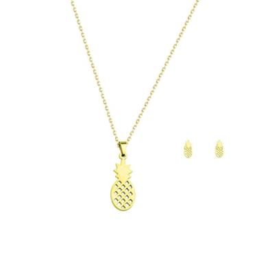 Imagem de Zhxingjew Colar de abacaxi para mulheres, joia tropical de aço inoxidável, presente de aniversário exclusivo para o Dia das Mães, Natal, tema havaiano, Aço inoxidável, Sem Pedra Preciosa