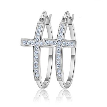 Imagem de uPrimor Brincos banhados a ouro 14K ou platina de 30 mm pavimentados com pedras de zircônia cúbica austríaca AAA e variações de brincos cruzados para mulheres e meninas, Metal-pedra preciosa, Zircônia