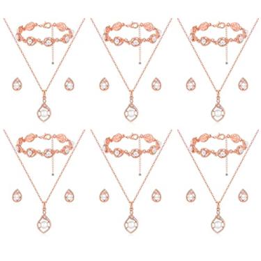 Imagem de Conjunto de joias de dama de honra para casamento, 1-4-6-8 conjuntos de 18k ouro / ouro rosa / banhado a prata pingente de gota pavê colar de pérolas conjunto de pulseira para presente de dama de honra, acessórios de festa de casamento presentes para mulheres e meninas, Zinco Metal Pérola sintética,