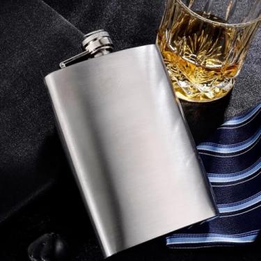 Imagem de Cantil de Bolso em Aço Inoxidável, 230ml, Acabamento Escovado, Porta bebida Whisky Vodka