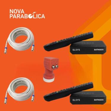 Imagem de 2 RECEPTORES DE TV SATMAX 6 + LNBF DUPLO + 2 CABOS 15mts - Elsys