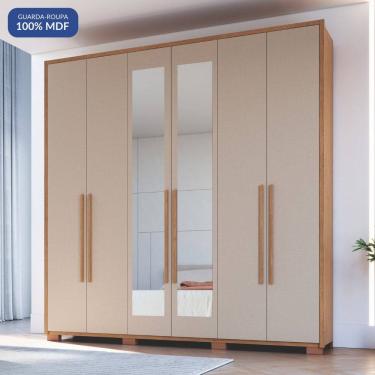 Imagem de Guarda-roupa 6 Portas 3 Gavetas com Espelho Safira Cedro/Duna
