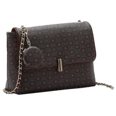Imagem de Bolsa Feminina De Ombro e Transversal Chenson Monograma com Espelho e Alça de Corrente Regulável Preto