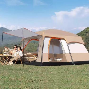 Imagem de FORRTY Tenda Acampamento Para Famílias Grandes Tendas Instantâneas Portáteis Podem Acomodar 4 A 12 Pessoas,Dois Quartos Uma Sala Estar,Proteção Contra Chuva Sol,Resistente Desgaste Estável(Light brown