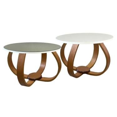 Imagem de Conjunto Mesa De Centro E Lateral Pés Cebola Composê Espelhada Branco