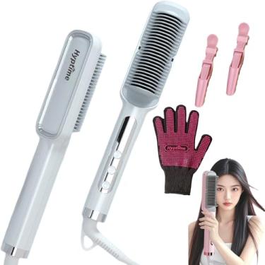 Imagem de Hyptime 2 em 1 escova de alisamento de cabelo, MCH Fast 20s Heating Tech com segurança Auto-Off, 15 ajustes de temperatura e anti-escaldante com tensão dupla universal (branco)