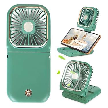 Imagem de LUKYRA Mini ventilador portátil 5 em 1 como carregador portátil, suporte de telefone, ventilador de mão, ventilador de mesa, ventilador de mão recarregável por USB, banco de energia de 3000 mAh, 3 modos de velocidade, cordão de pescoço (verde)