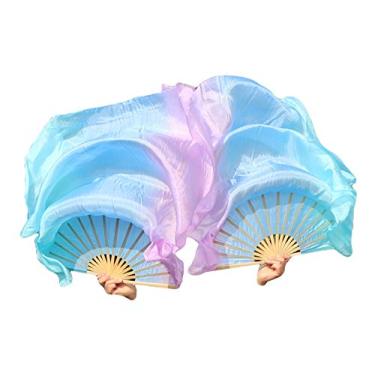 Imagem de Winged Sirenny 43"(110 cm) Youth Worship Praise Fan Flag Streamers, Belly Dance Silk Fan Veil, Set of 2 (pastel Mystery)