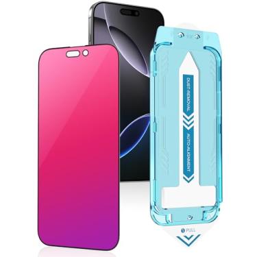 Imagem de Laooteyy Protetor de tela de vidro temperado antiespião colorido degradê deslumbrante, luz azul galvanizada, proteção de privacidade HD anti-arranhões, design de espaço de remoção de poeira (iPhone 16