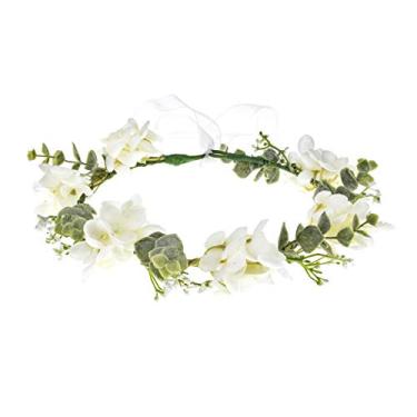 Imagem de Floral outono camélia flor coroa rosa cabeça casamento noiva flor menina halo maternidade Foto adereços FL-03, Green Leaf Ivory, Medium