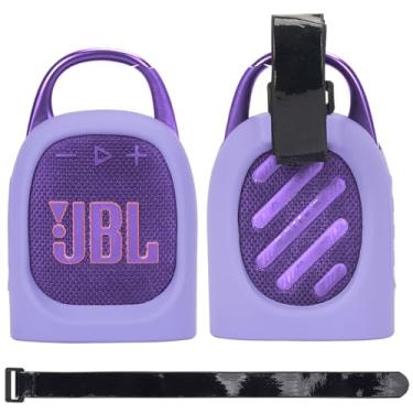 Imagem de MGZNMTY Capa de silicone portátil para alto-falante JBL Clip 5 Ultra Bluetooth com alça removível para carrinho de golfe (roxo)
