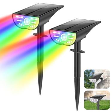 Imagem de TOBUSA Luzes solares à prova d'água para ambientes externos, luzes solares RGB que mudam de cor com 7 modos de iluminação, holofotes multicoloridos de paisagem movidos a energia solar para decorações