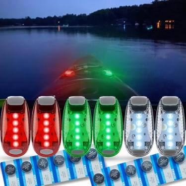 Imagem de Amzonly 6pcs Navigation lights for boats kayak, LED Safety Light, 3 Types Flashing Mode, Easy Clip-On Kit for Boat Bow, Stern, Mast, Paddles, Pontoon, Kayaking Accessories, Yacht, Red Green White