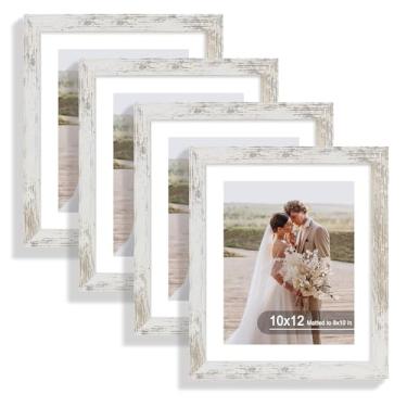 Imagem de Hongkee Conjunto de 4 porta-retratos de 25 x 30,5 cm, feito de vidro real e moldura branca envelhecida - exiba a imagem 20 x 25 cm com tapete ou 25 x 30 sem tapete, foto de 25 x 30 cm para montagem na