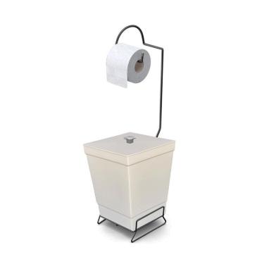 Imagem de Lixeira Com Suporte De Papel Higiênico Em Aço Preto - Stolf Areia