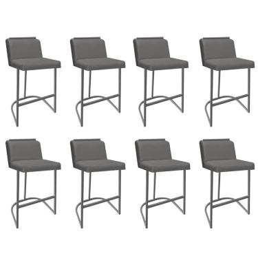 Imagem de Kit 08 Banquetas Com Encosto Confort Bistrô Cozinha Ferro Cinza Sintético Cinza Amey Decor