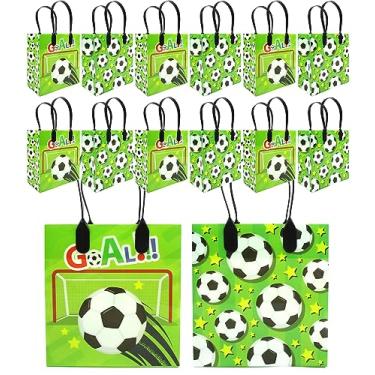 Imagem de TINYMILLS Sacos de lembrancinha de festa temáticos de futebol com alças, sacos de lanche de futebol futbol para festa de aniversário, lancheiras, pacote com 12
