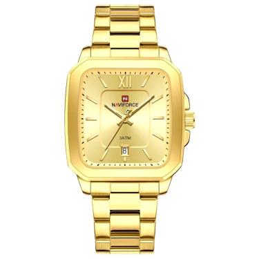 Imagem de Relógio De Quartzo Masculino Casual Mostrador Quadrado Em Aço Inoxidável Impermavel Dourado