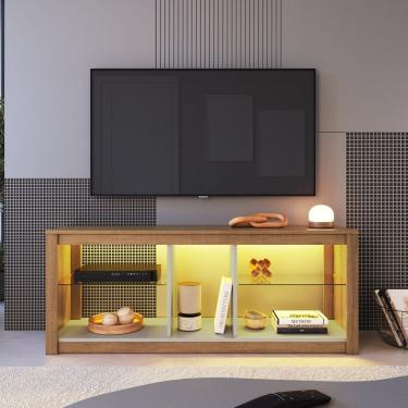 Imagem de Rack Para Tv Até 55 Polegadas Com 2 Prateleiras Em Vidro E Iluminação Em Led Rgb Mel / Arenas