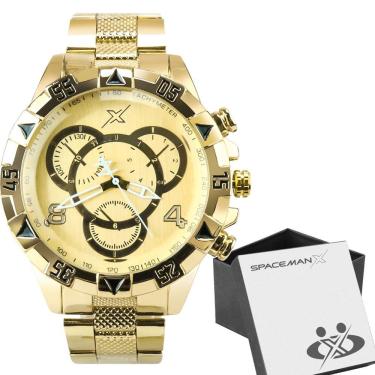 Imagem de Relogio Aço Inoxidável Masculino Dourado + Premium Caixa Pesado Casual Original Grande Ponteiro