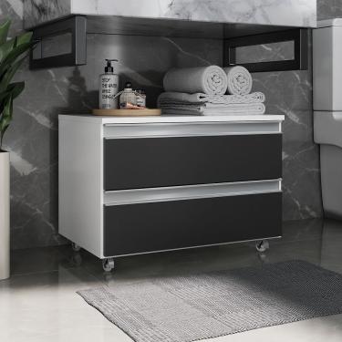 Imagem de Gabinete Banheiro Rodinhas Joia 60cm 02 Gavetas Branco Preto