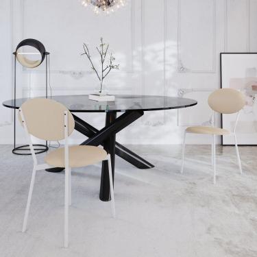 Imagem de Cadeira Fixa Estofada Vintage Elipse Com 4 Unidades Areia Light -branco Fosco