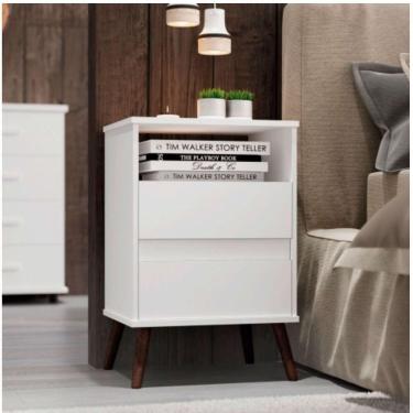 Imagem de Mesa Para Cabeceira Com 2 Gaveta E 4 Pés Retrô Paris 67cm X 45cm Branco