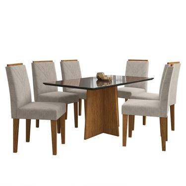 Imagem de Mesa De Jantar Ana 160x90 Com 6 Cadeiras Amanda Ipê-preto-bege - Pr Móveis Ipê-preto-bege