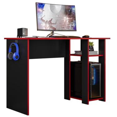 Imagem de Mesa Para Computador Gamer Slim Preto-vermelho - Peternella Móveis Preto-vermelho